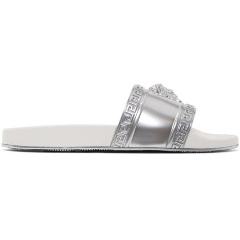 versace silver medusa pool slides